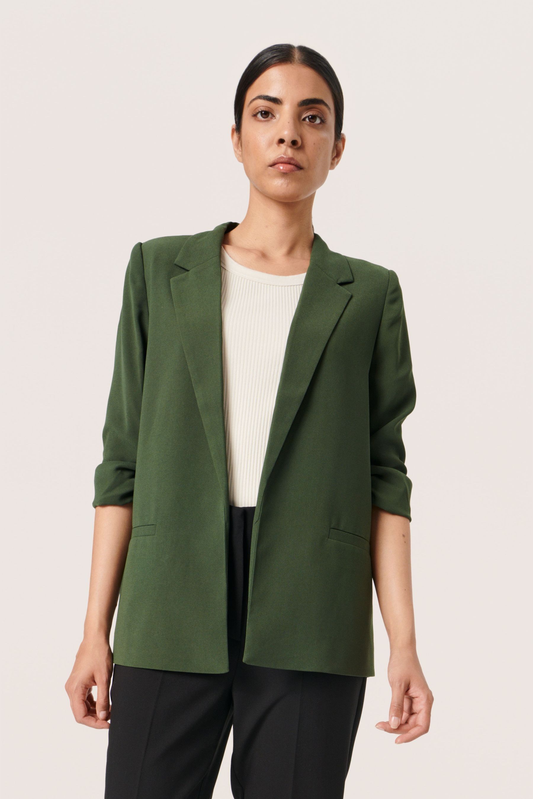 Buy Soaked in Luxury Green Shirley 3 4 Sleeve Open Front Blazer