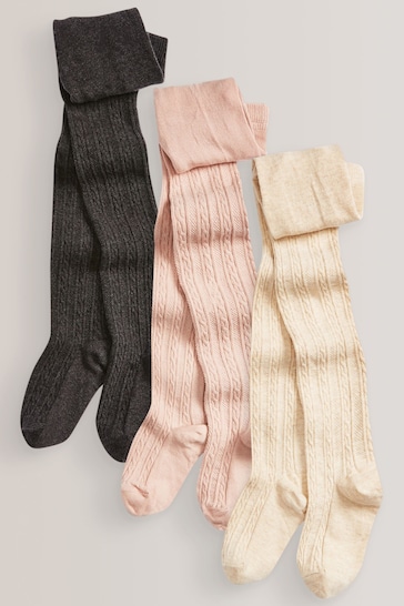 Buy Charcoal Grey/Pink/Cream 3 Pack Cotton Rich Cable Tights from the Next  UK online shop