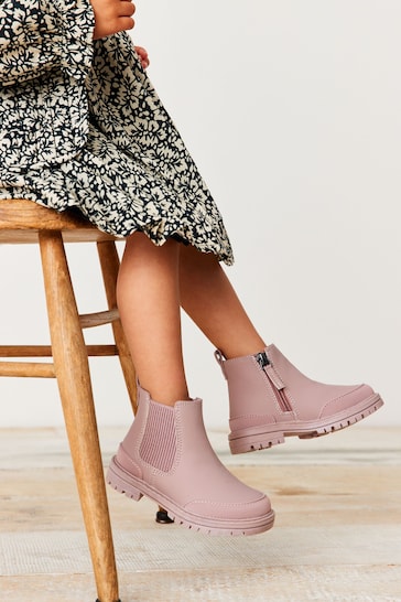 Pink Standard Fit (F) Chelsea leather Boots