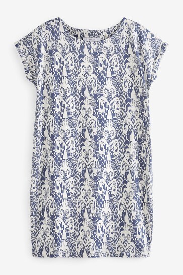Blue Ikat Print Relaxed Capped Sleeve Tunic Swoosh