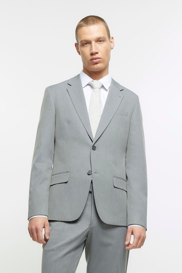 River Island Grey Skinny Twill Suit Jacket