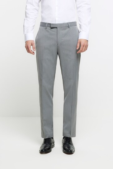 River Island Grey Skinny Twill Suit Trousers
