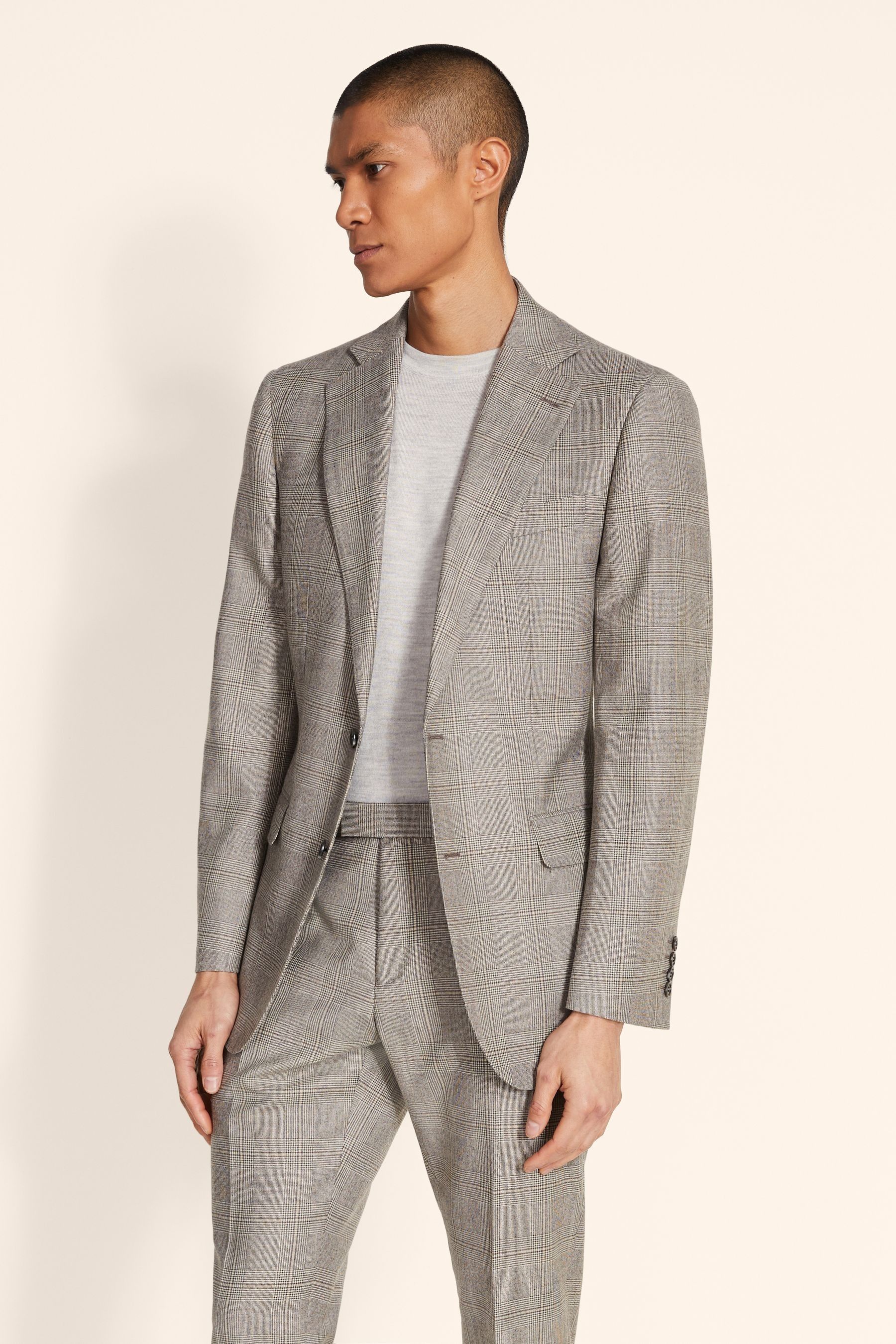 Buy MOSS Nude Performance Tailored Fit Neutral Check Suit Jacket