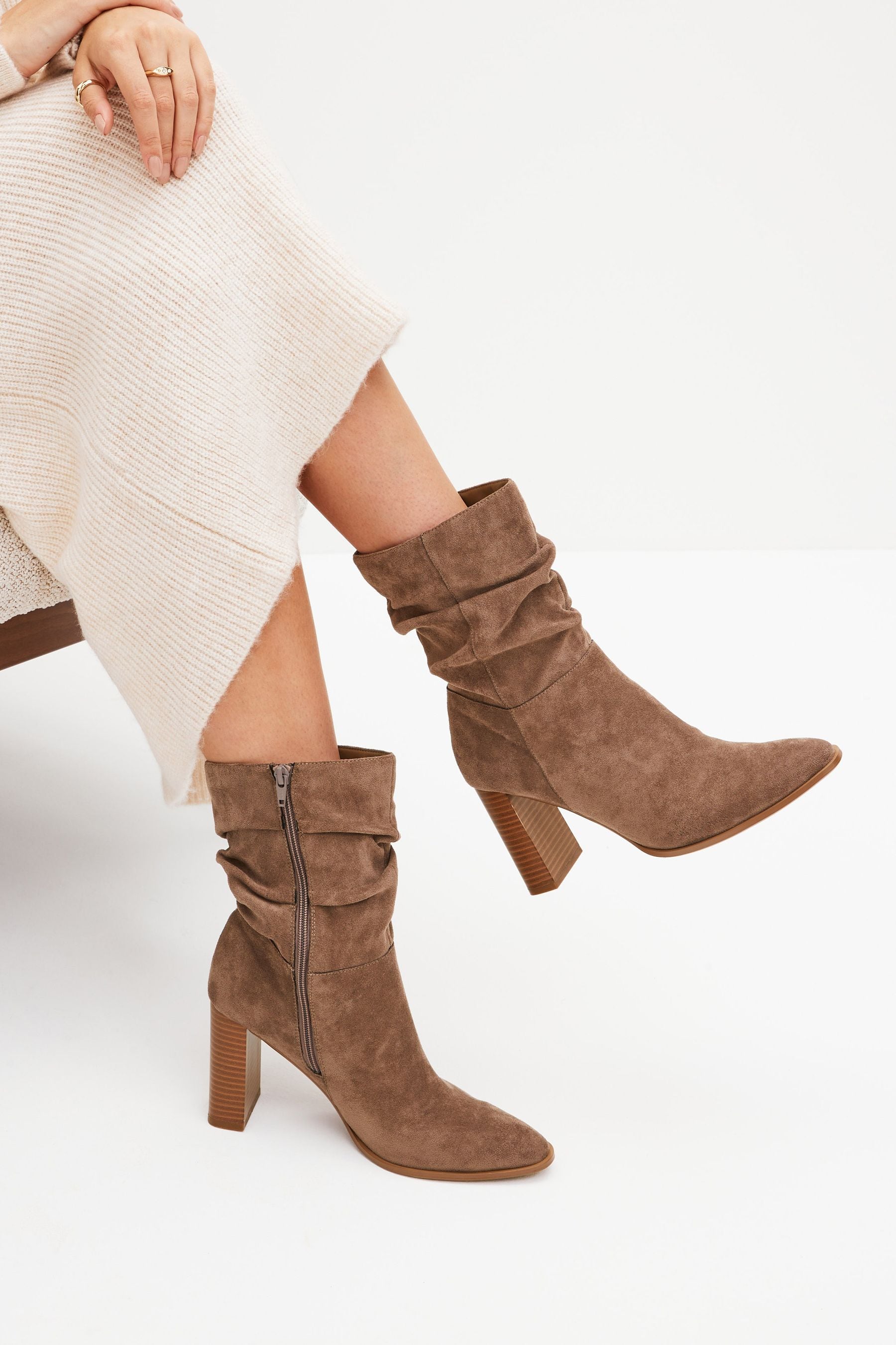 Mink Brown Forever Comfort Heeled Slouch Midi Boots