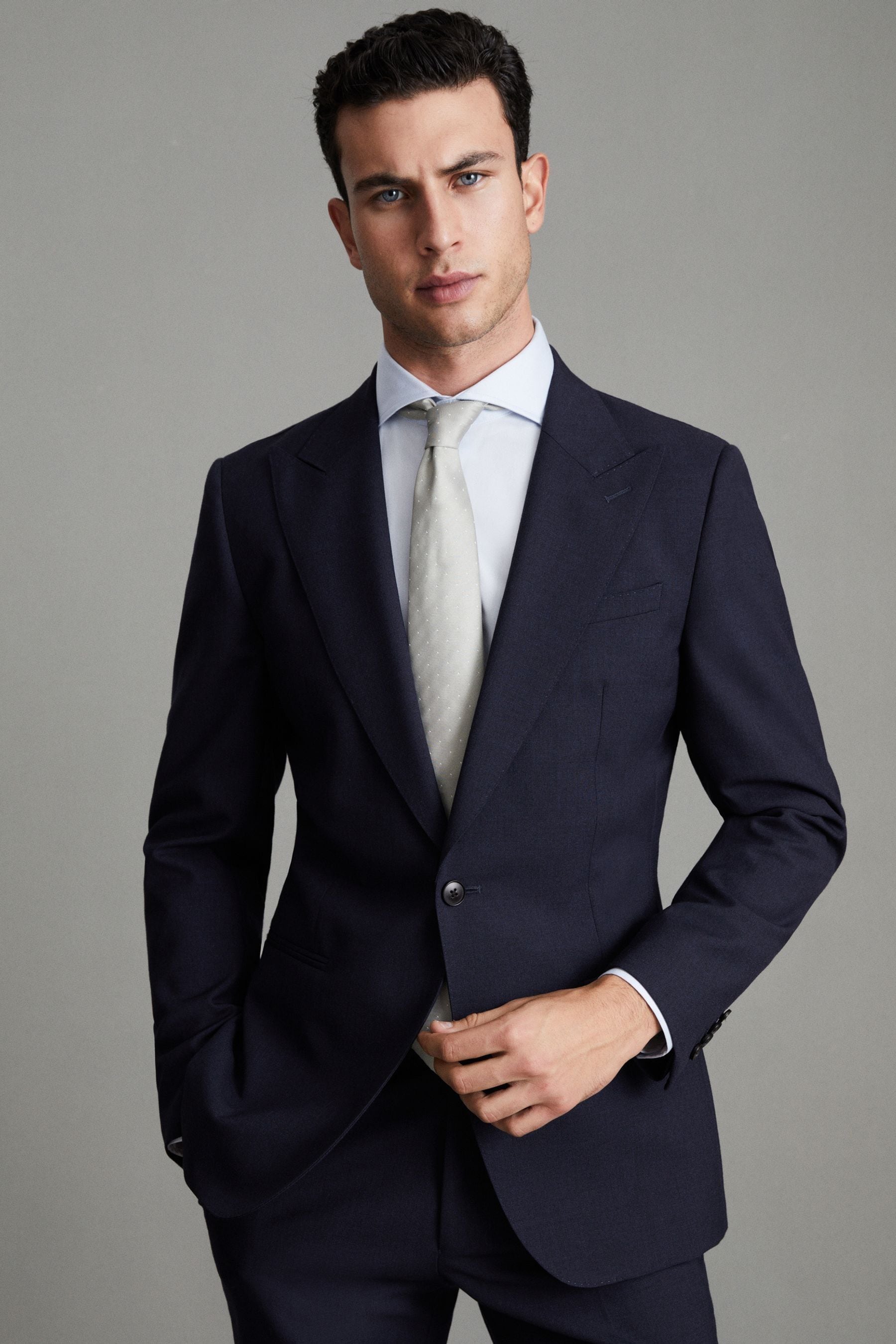 Buy Reiss Navy Bold Slim Fit Wool Single Breasted Blazer from the Next ...