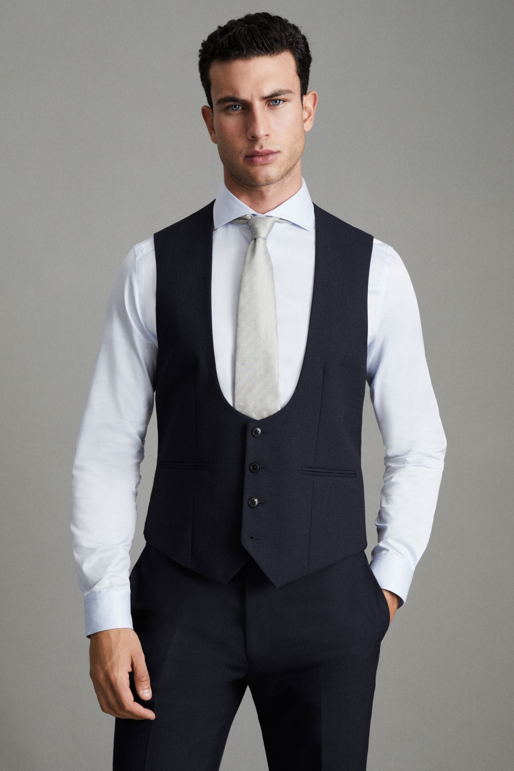 Buy Reiss Navy Bold Horse Shoe Slim Fit Wool Waistcoat from the