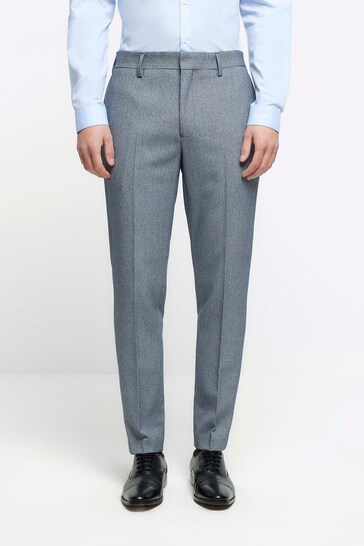 River Island Blue Houndstooth Suit: Trousers