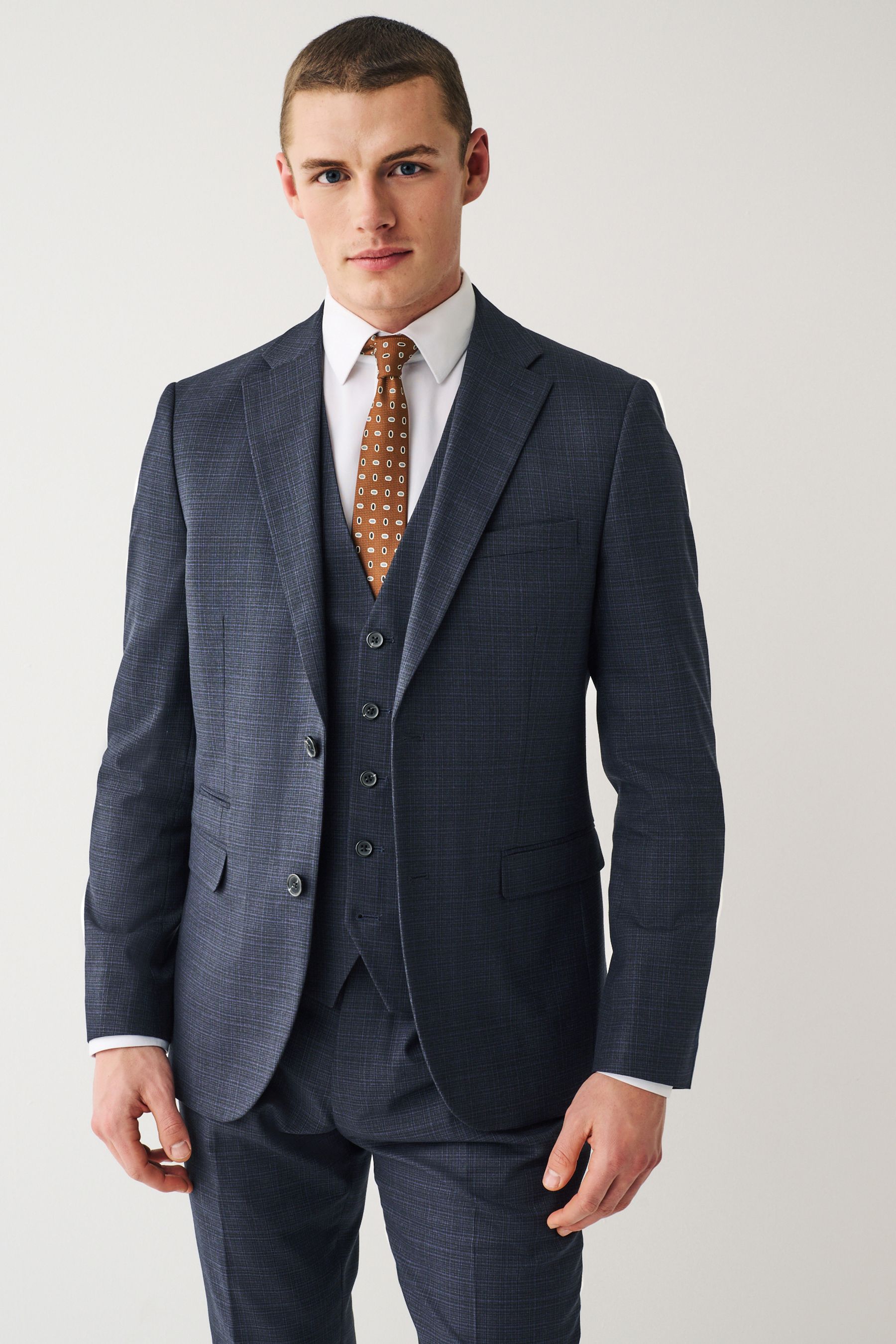 Buy Navy Blue Skinny Check Suit Jacket from the Next UK online shop