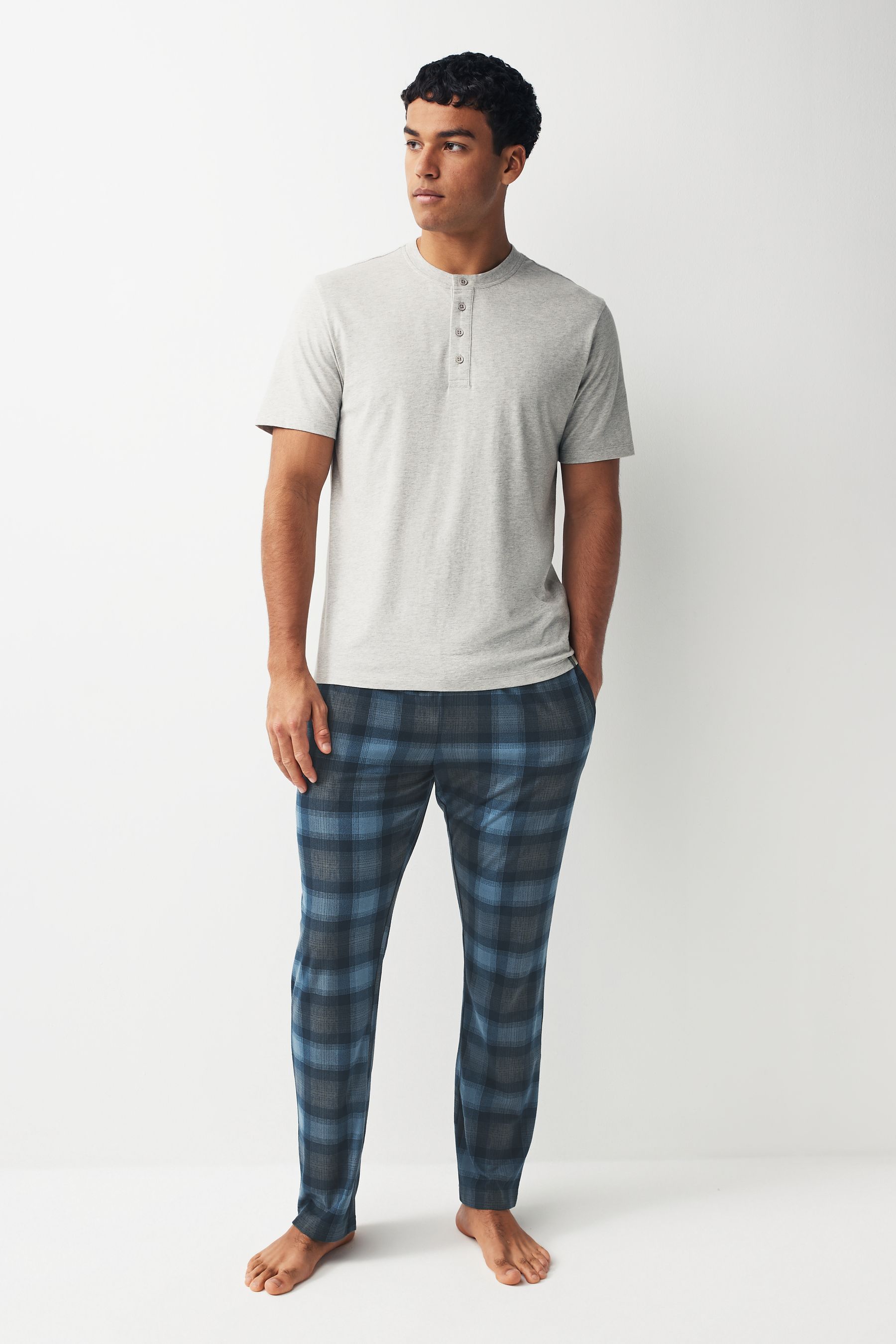 Grey Blue Check Motionflex Cosy Pyjamas Set