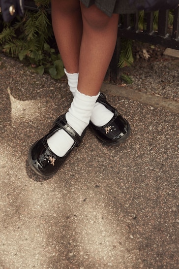 Clarks Black Patent Kids Multi Fit Relda Leather Shoes