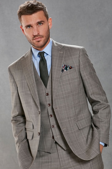 Neutral Regular Fit Signature British Fabric Check Suit: Jacket