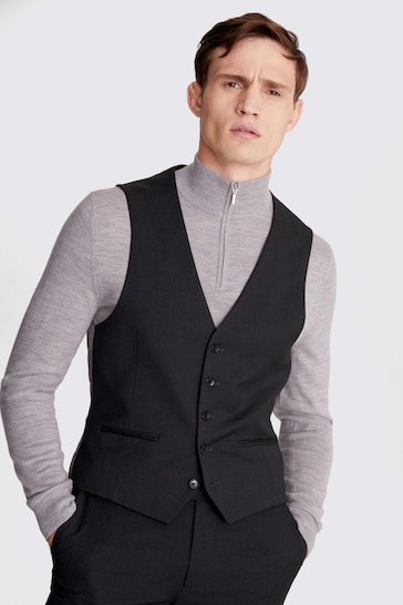MOSS Skinny Fit Charcoal Stretch Suit Waistcoat