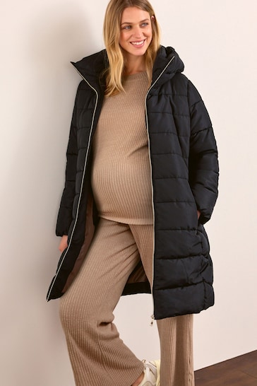 Black Maternity Padded Coat With Zip-Out Panel