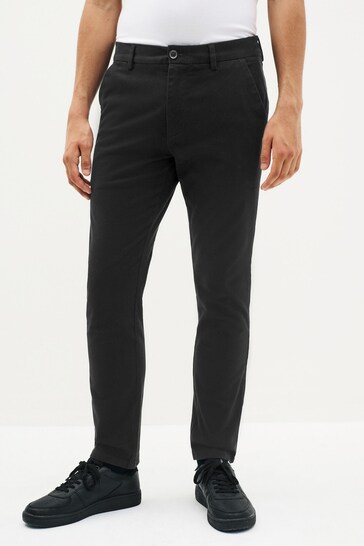 Black Slim Elasticated Waist Stretch Chino Trousers