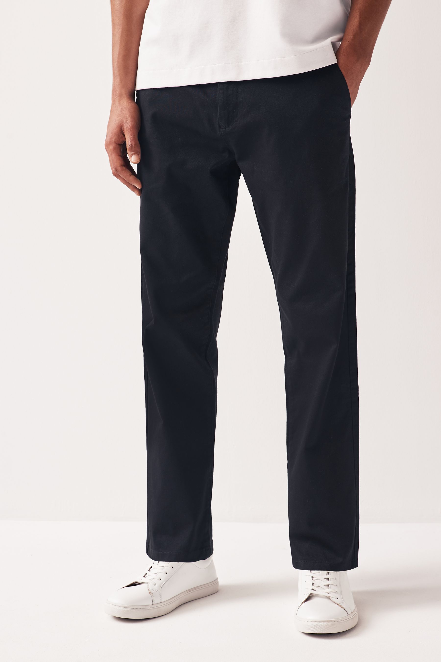 Buy Black Straight Stretch Chino Trousers from the Next UK online shop