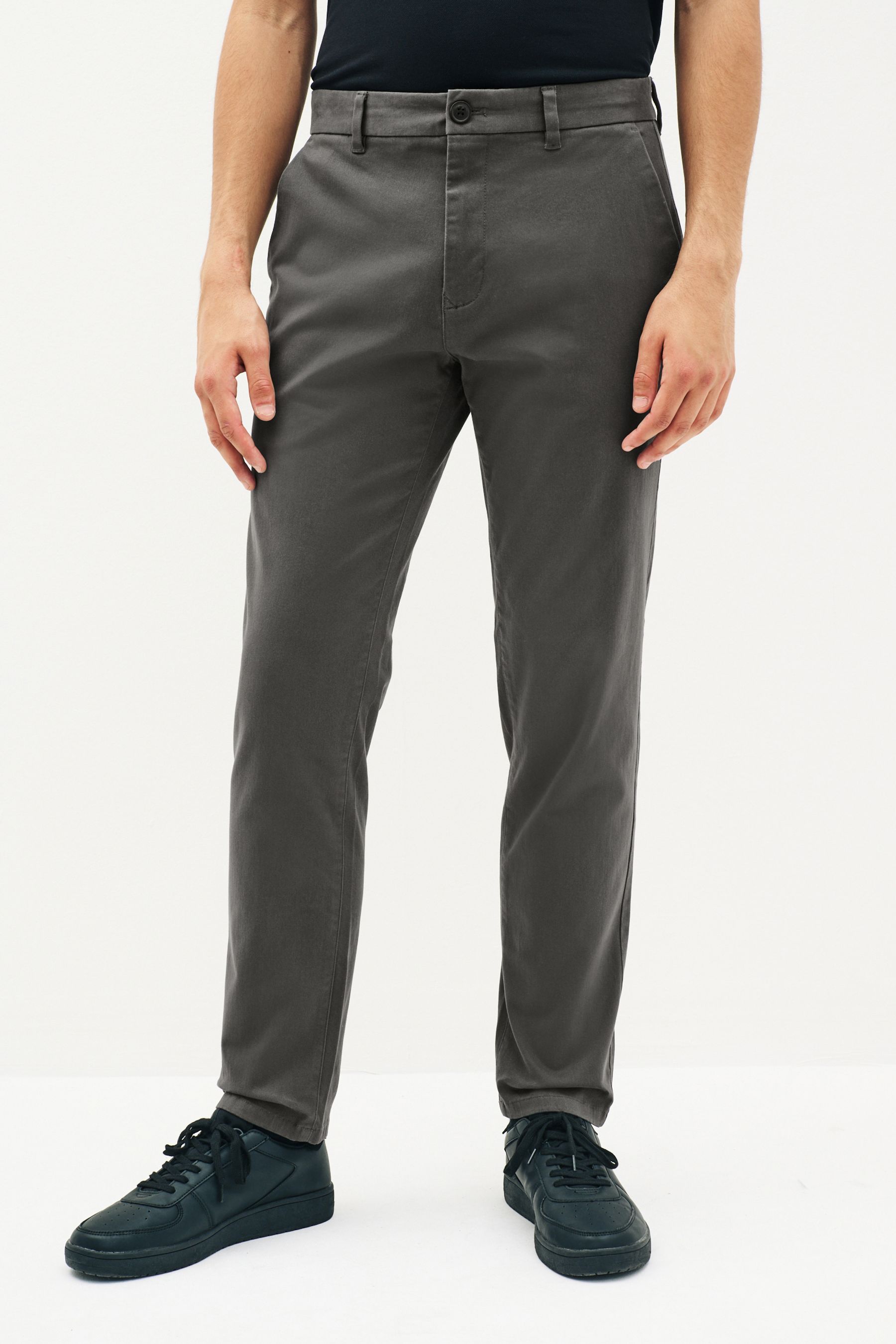 Dark Grey Regular Tapered Stretch Chino Trousers
