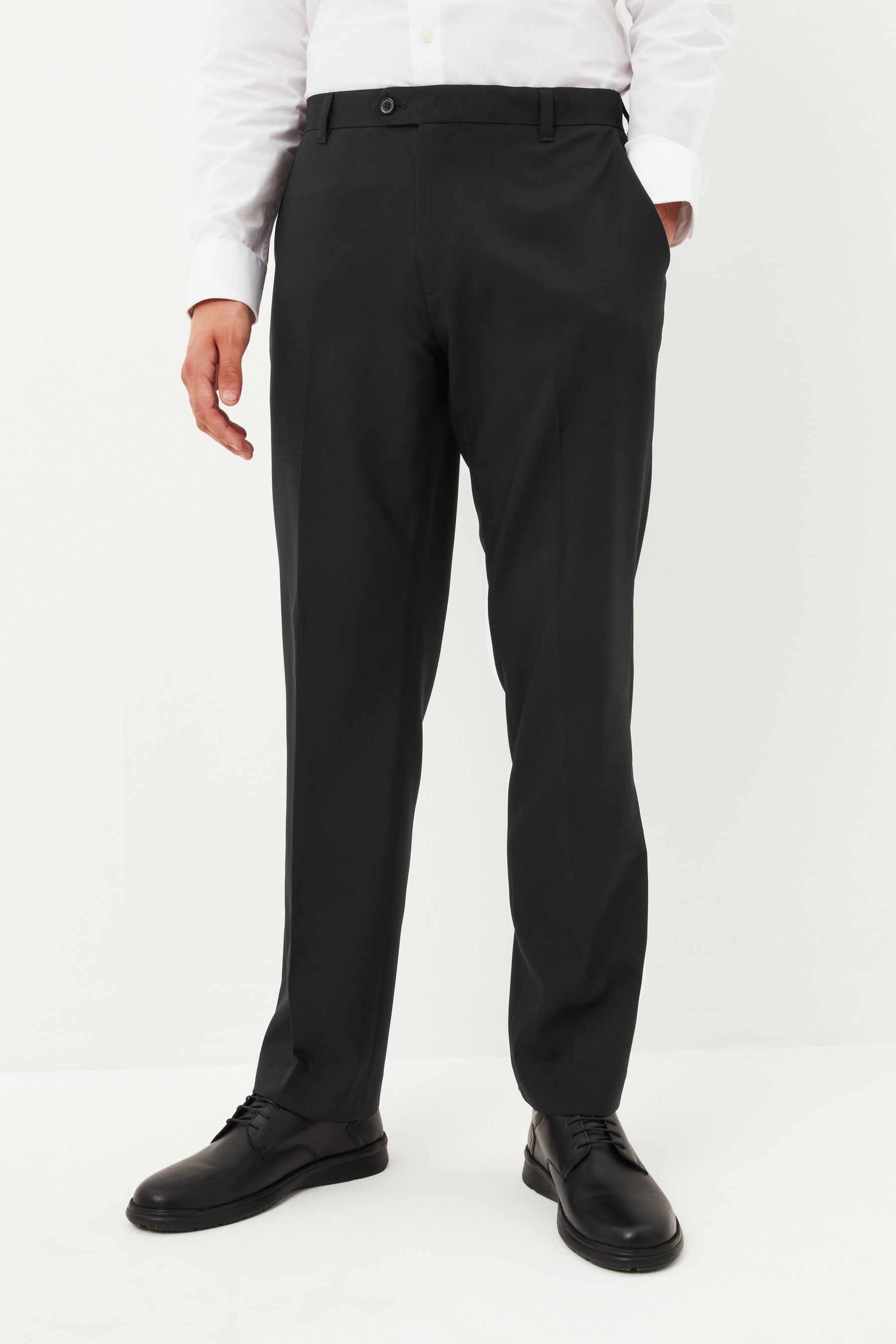 Black Machine Washable Plain Front Smart Trousers