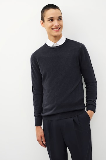 Navy Blue Crew Neck Regular Soft Touch Knit Jumper