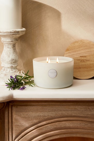 White Country Luxe Spa Retreat Lavender and Geranium 3 Wick Scented Candle