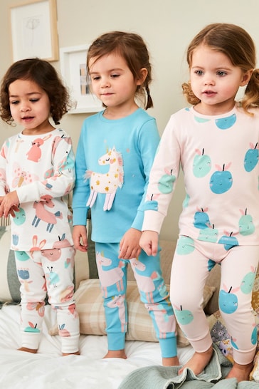 Pink/Blue Unicorn Character 3 Pack Long Sleeve Printed Pyjamas (9mths-12yrs)