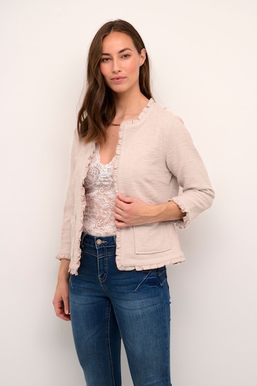 Cream Pink Mellie Open Front 3/4 Sleeve Cardigan