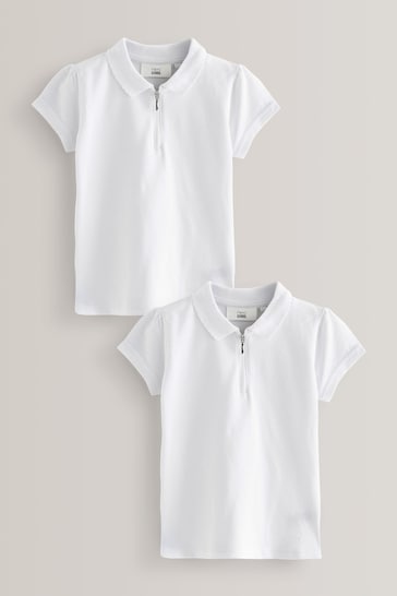 White 2 Pack Cotton Zip Polo Mouwen Shirts (3-16yrs)