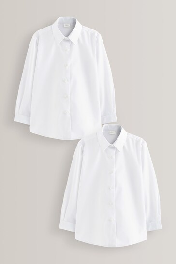 White Regular Fit 2 Pack Long Sleeve Formal School Shirts (3-18yrs)