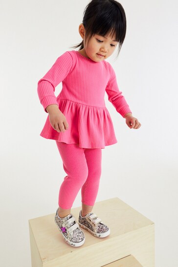 Bright Pink Knitted Peplum Sweater And Leggings Set (3mths-7yrs)
