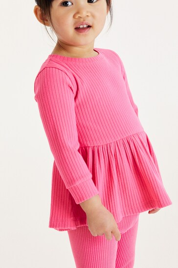 Bright Pink Knitted Peplum Sweater And Leggings Set (3mths-7yrs)