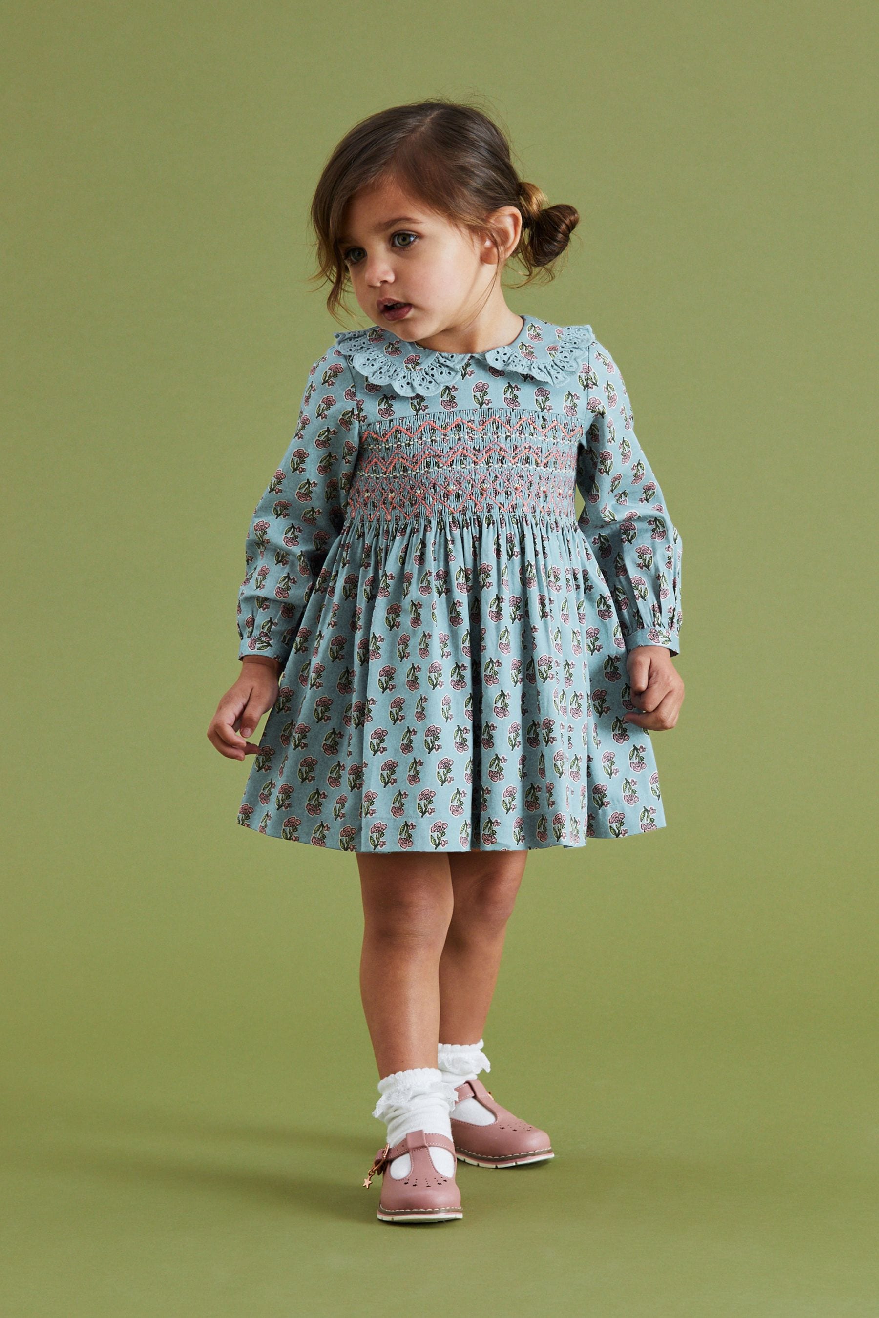 Buy Teal Blue Printed Shirred Collar Dress (3mths-8yrs) from Next USA