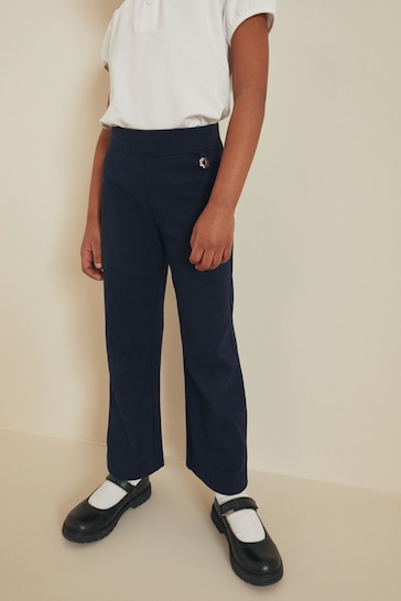 Navy Blue Cotton Rich Jersey Stretch Pull-On Boot Cut Trousers (3-16yrs)