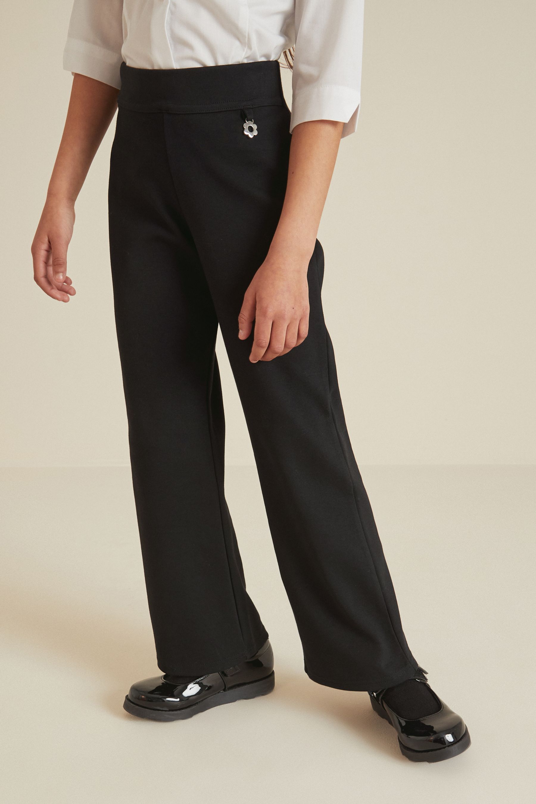 Black Cotton Rich Jersey Stretch Pull On Boot Cut Trousers 3 16yrs