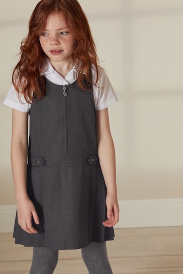 Grey Embroidered Pinafore School Dress (3-14yrs)