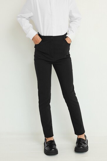 Longer Length Black Skinny Fit Stretch High Waist School Trousers (9-18yrs)