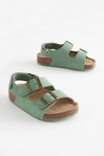 Sage Green Standard Fit (F) Double Buckle Cushioned Footbed Sandals