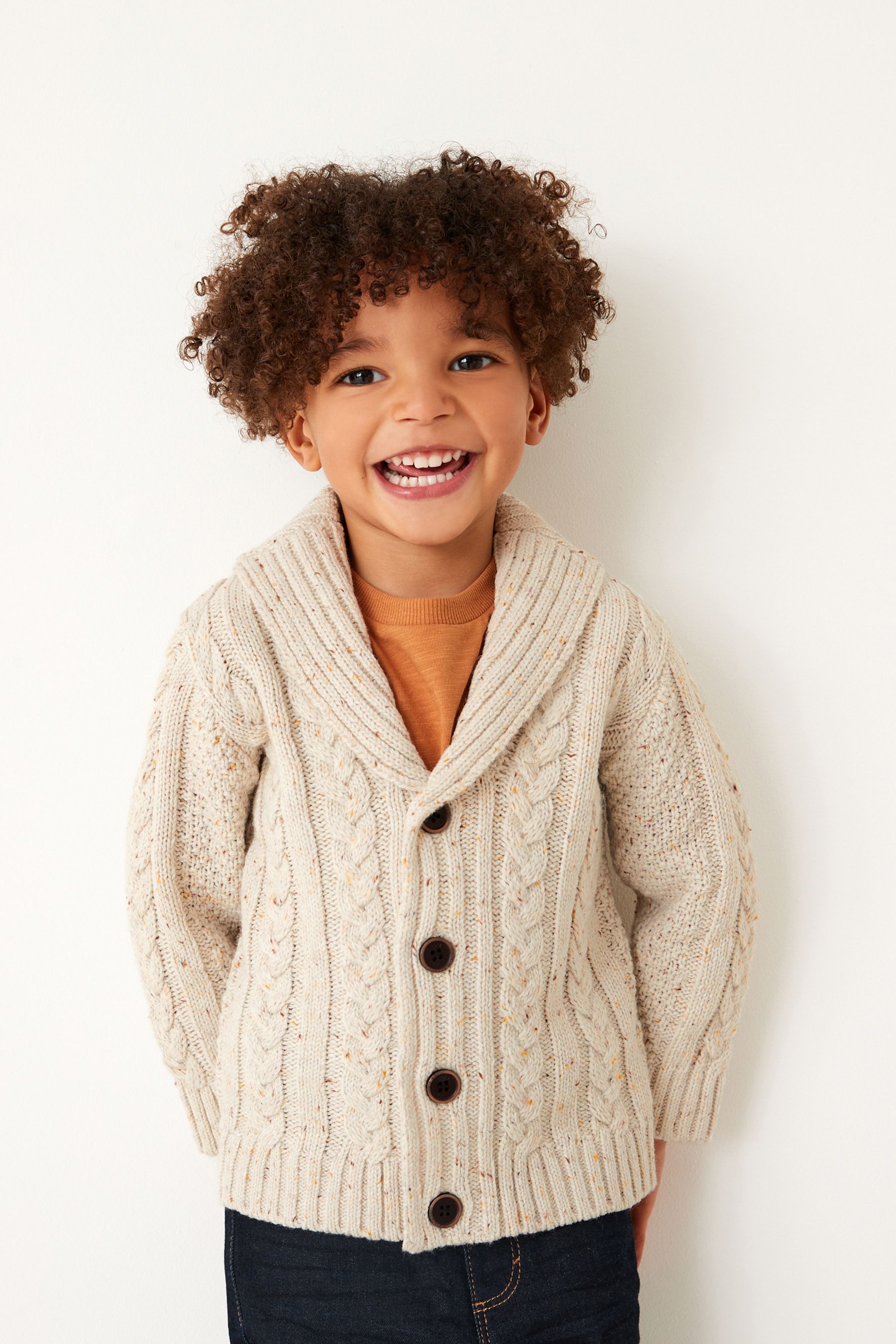 Buy Ecru Cream Shawl Collar Cable Cardigan 3mths 7yrs from the