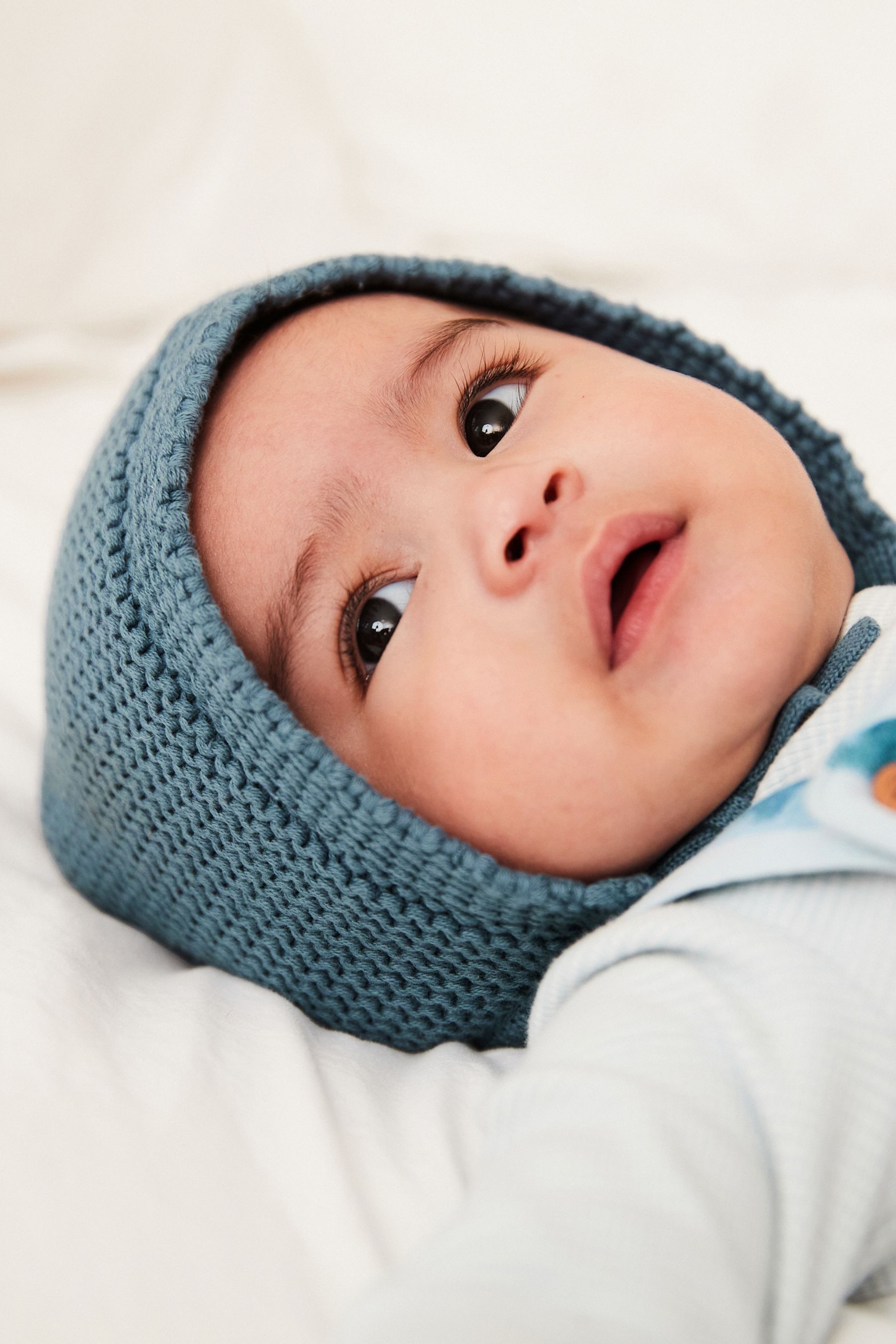 Blue Knitted Bonnet Baby Hat 0mths 2yrs