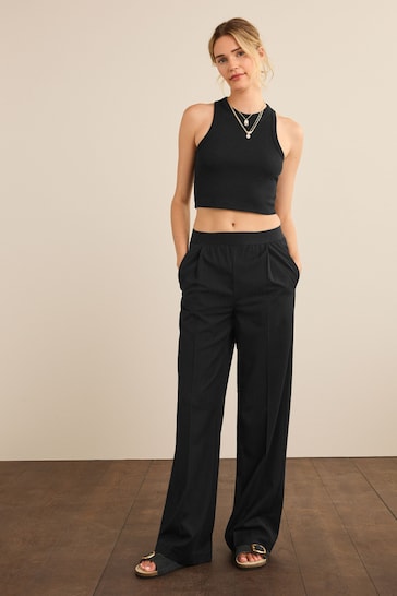 Buy Black Tailored Elasticated Waist Wide Leg Trousers from the Next UK  online shop
