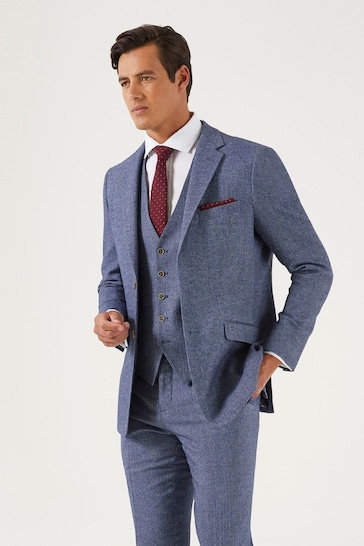 Skopes Jude Navy Blue Tweed Tailored Fit Suit Jacket