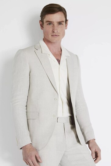 Buy MOSS Natural Slim Fit Puppytooth Linen Suit Jacket from the Next UK ...