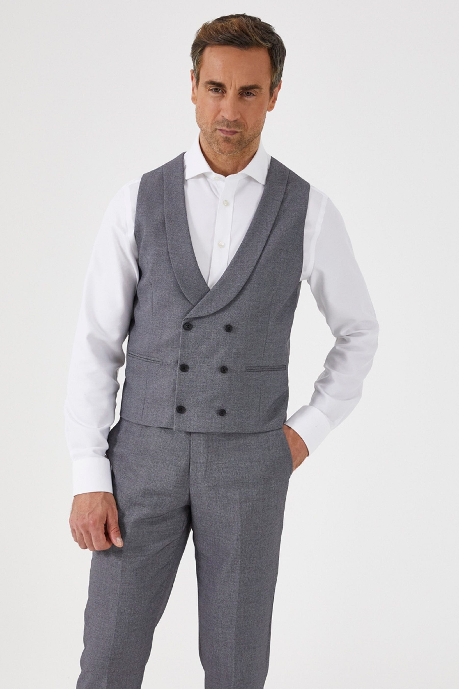 Mens double hotsell breasted grey waistcoat