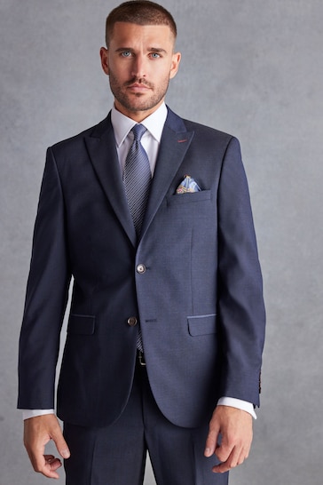 Navy Blue Tailored Signature TG Di Fabio Wool Rich Puppytooth Suit Jacket