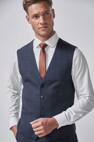 Mid Blue Check Suit Waistcoat