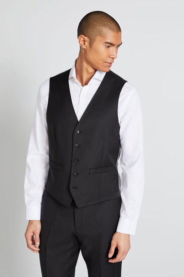 MOSS x Cerutti Tailored Fit Black Twill Suit Waistcoat