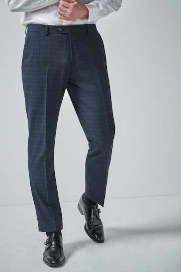 Navy Blue Tailored Check Suit: Trousers