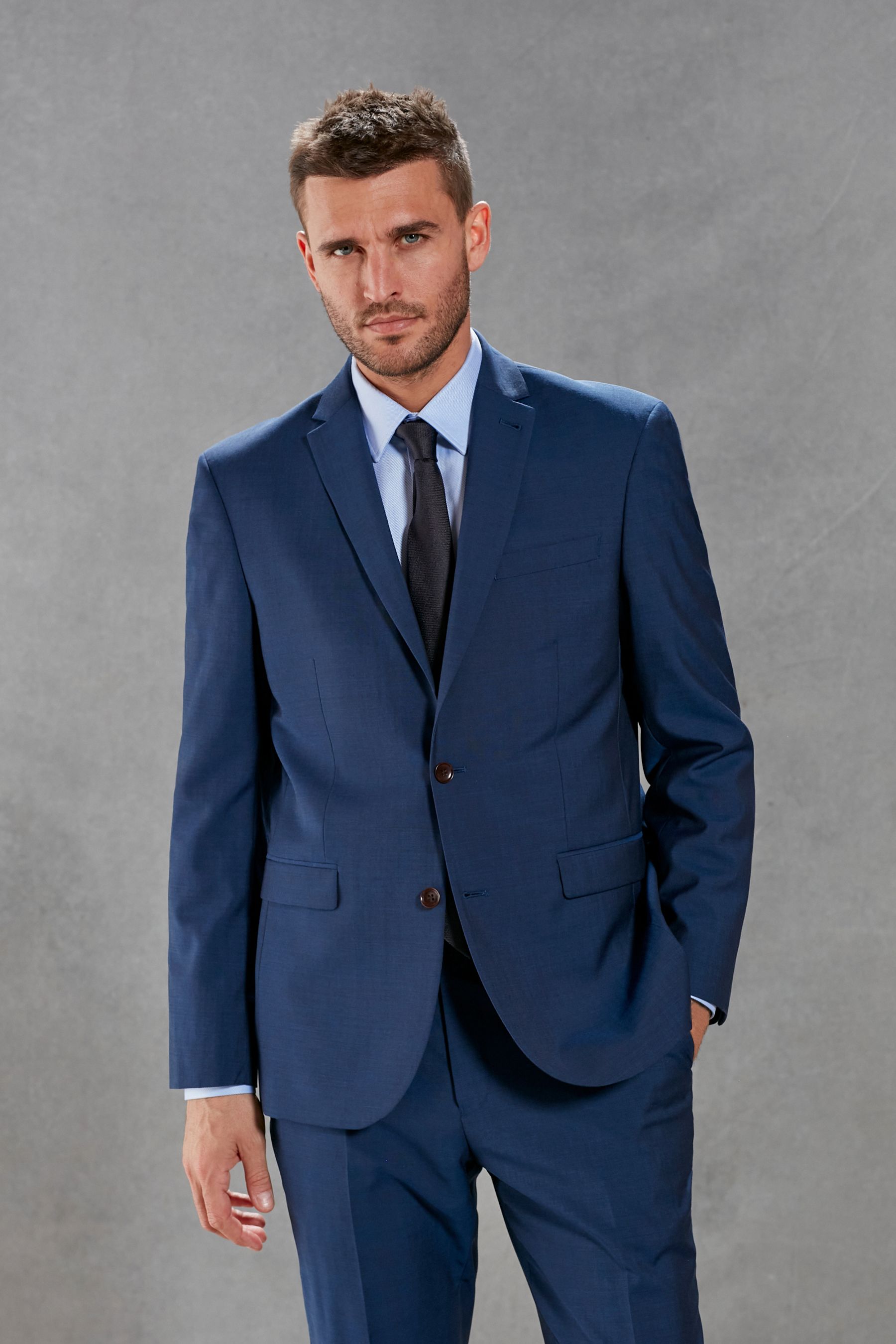 Buy Blue Regular Fit Signature Tollegno Italian Wool Suit Jacket from ...