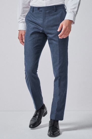 Blue Slim Wool Blend Donegal Suit: Trousers