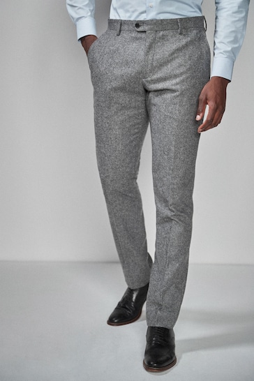 Grey Slim Wool Blend Donegal Suit: Trousers
