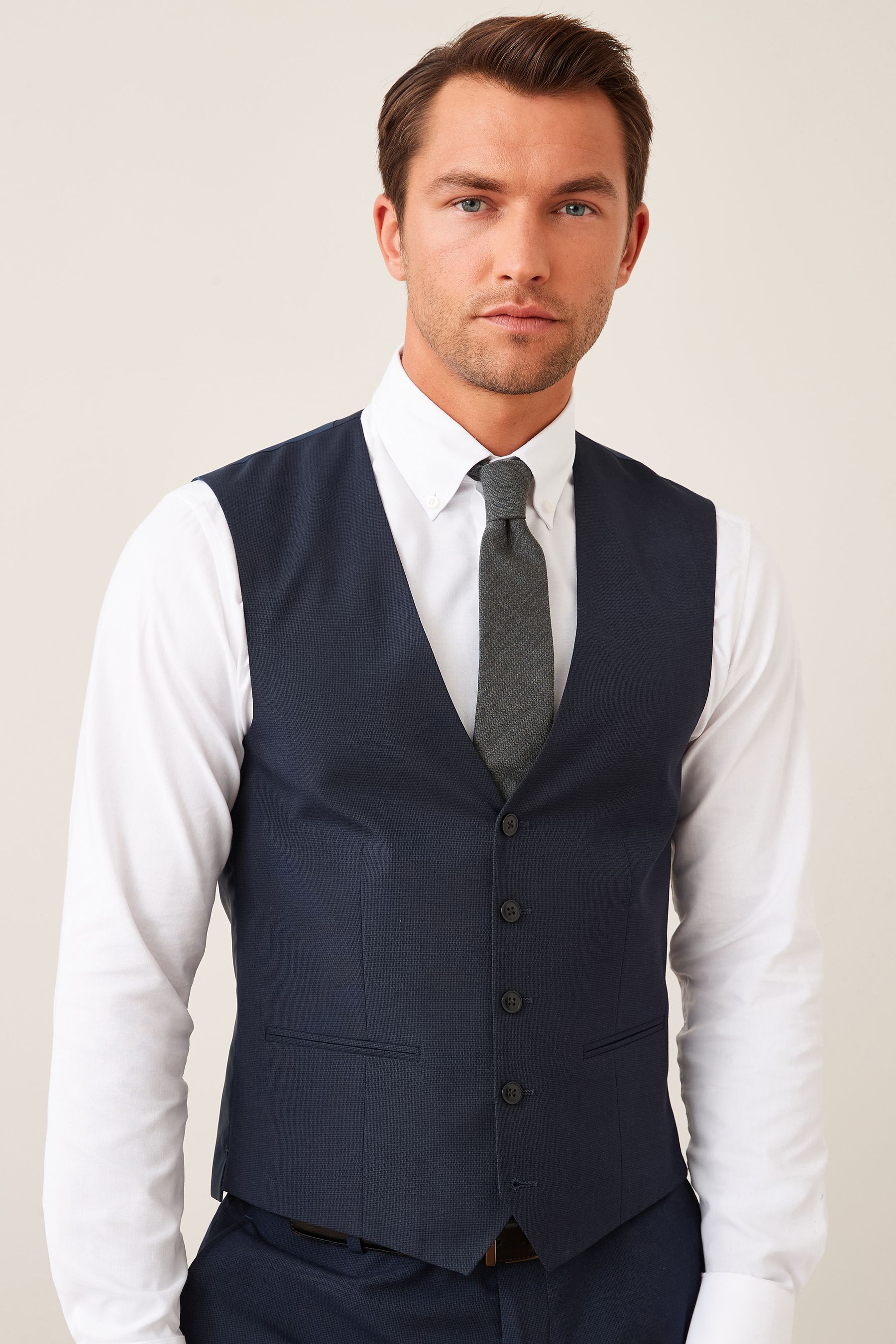Buy Navy Blue Wool Mix Textured Suit Waistcoat from the Next UK online shop