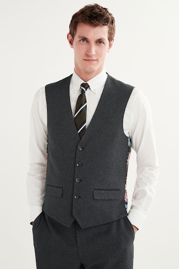 Charcoal Grey Puppytooth Fabric Suit Waistcoat